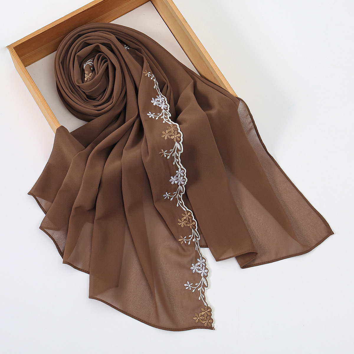 Embroidery Hijab - Muslim Chiffon Hijab Floral Embroidery Long