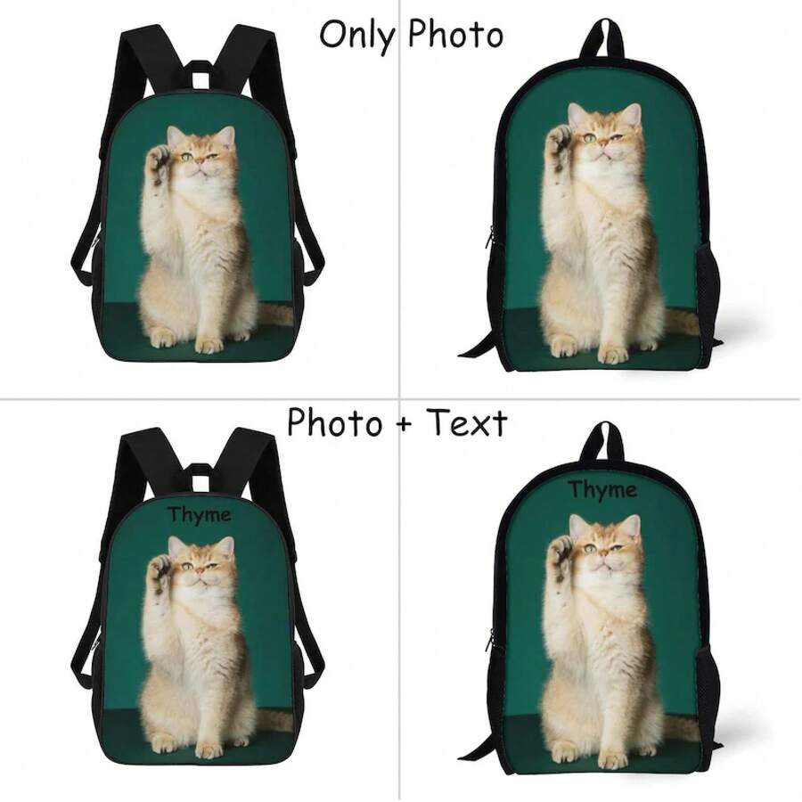 Embroidery Name - Personalized Cat Print Backpack With Custom