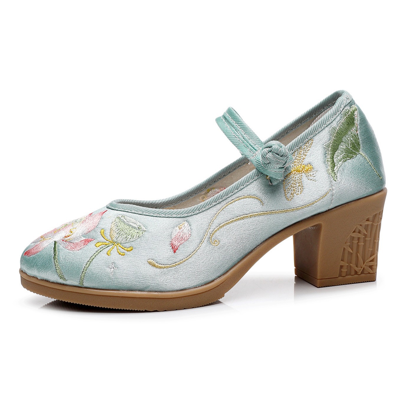 Embroidery Dress - Chinese Style Women High Square Heel