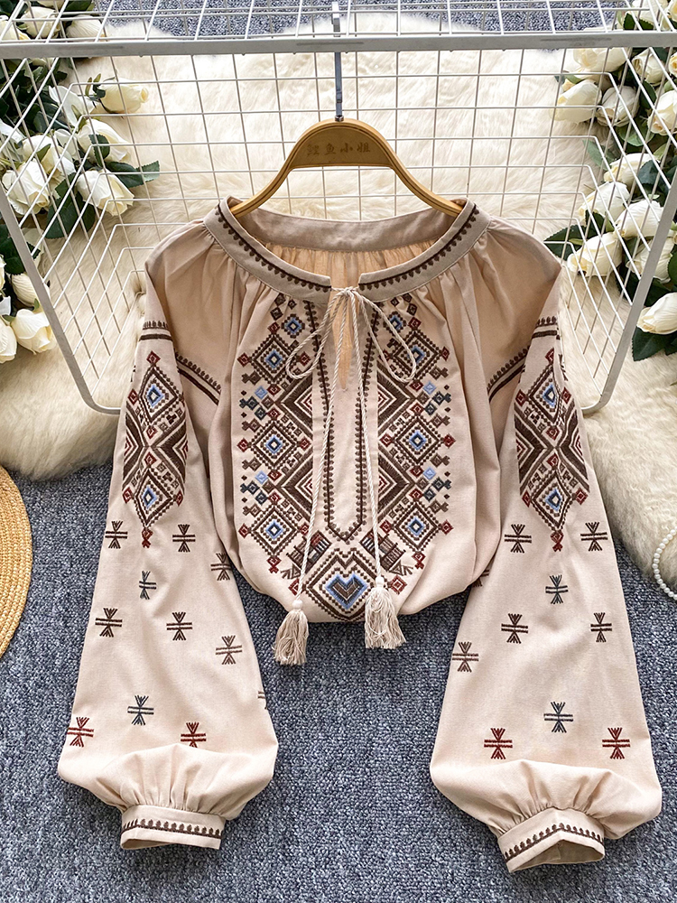 Embroidery Class - Women Autumn Blouse Loose Artistic Retro