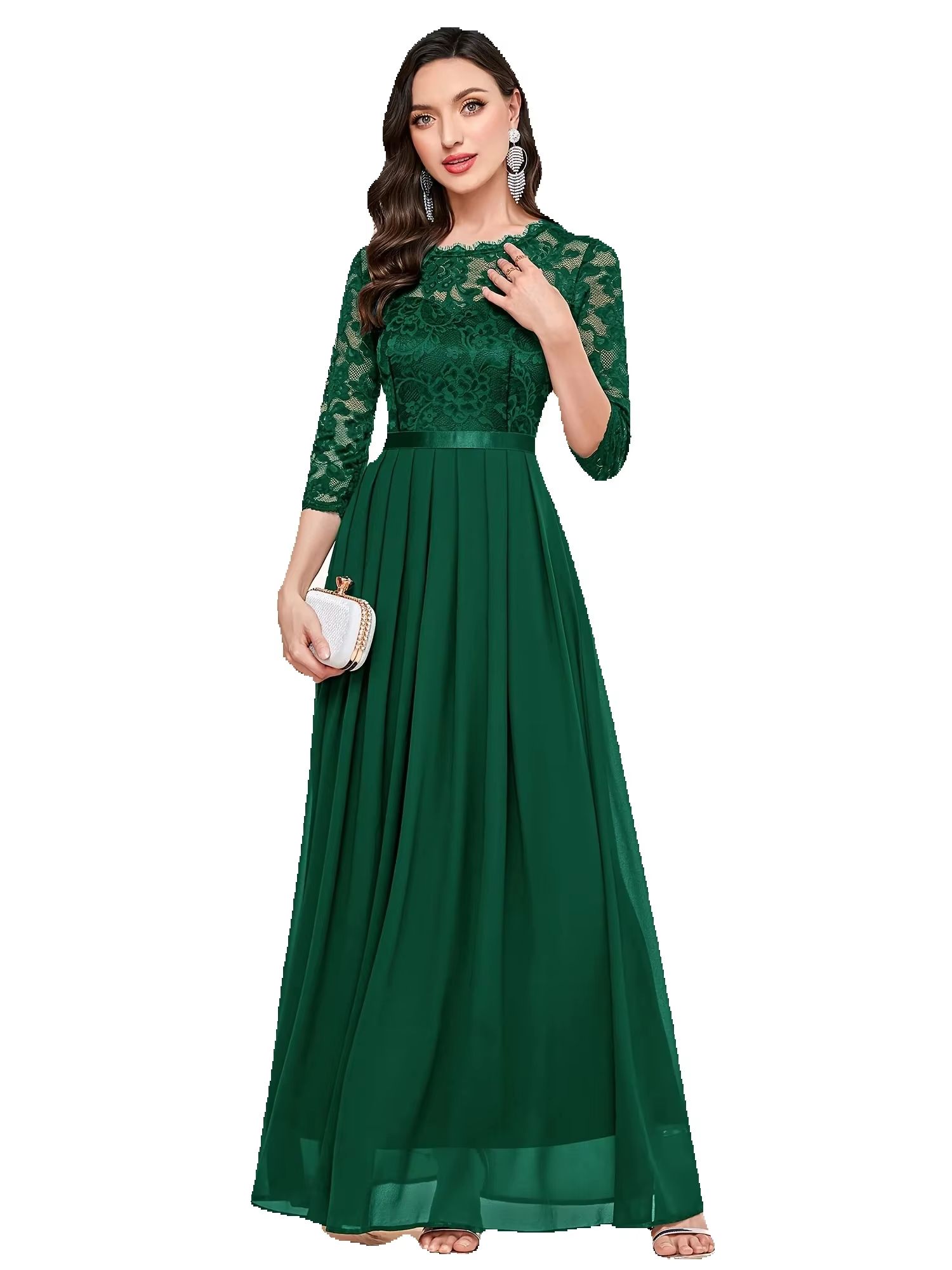 Embroidery Class - Elegant 3/4 Sleeve Lace Evening Gown