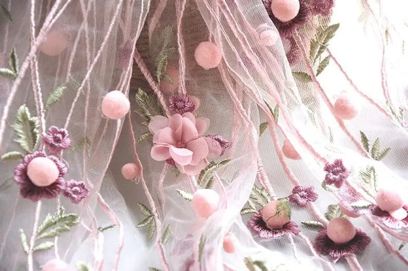3D chiffon flower pompom embro - Embroidery Veil review and price