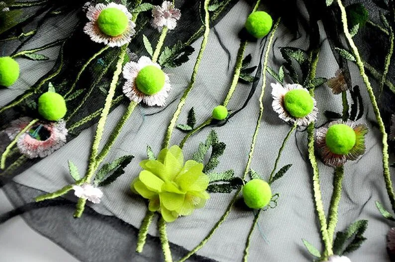 3D chiffon flower pompom embro - Embroidery Veil review and price