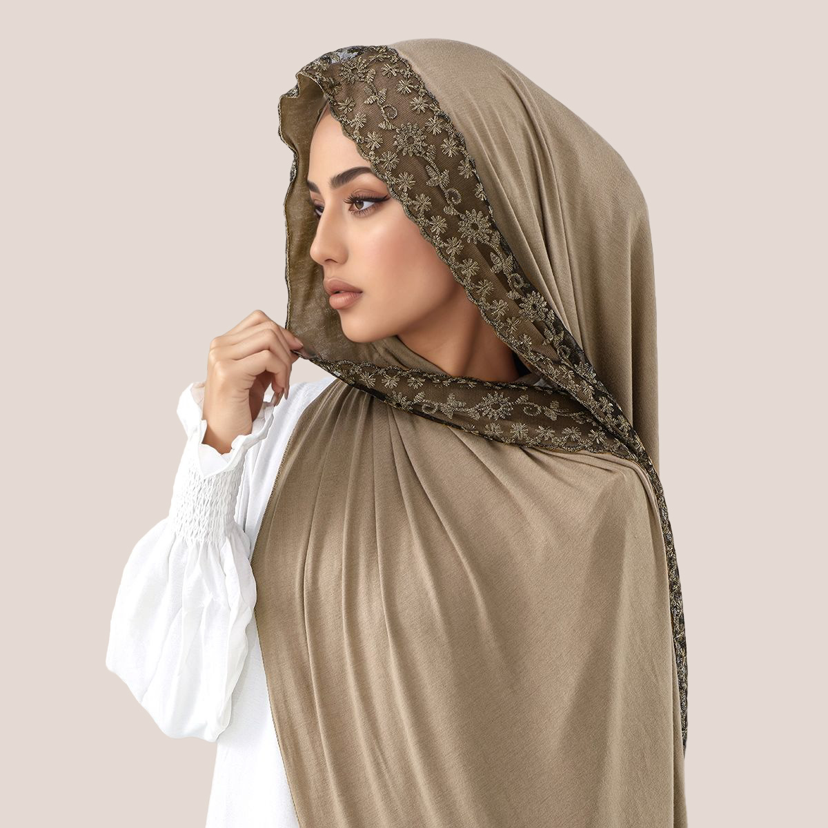 Lace Embroidery Cotton Jersey  - Embroidery Hijab review and price