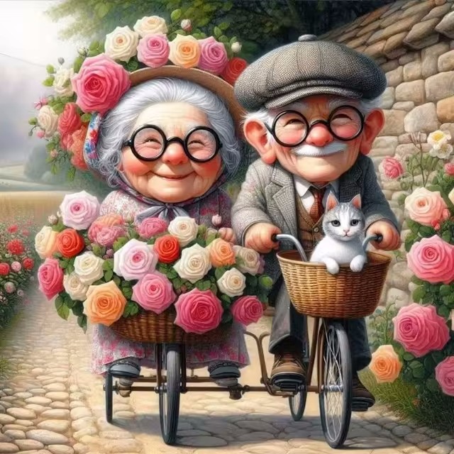 Cartoon Happy Old Couple 5D Fu - Embroidery Lovers review and price