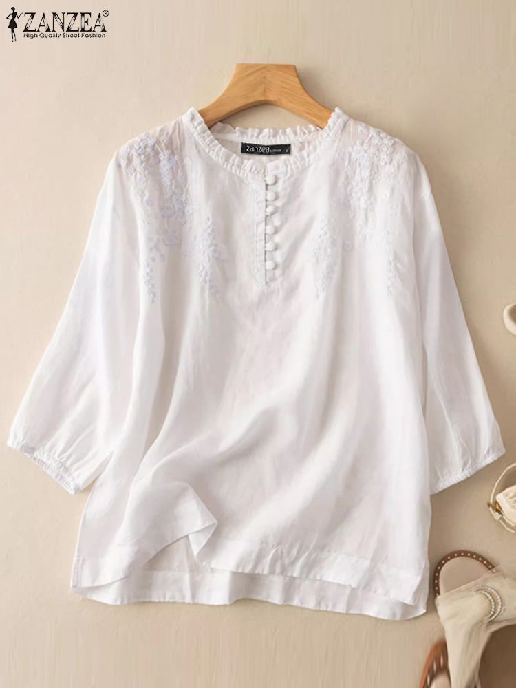 ZANZEA Summer Vintage Shirts E - Embroidery Class review and price