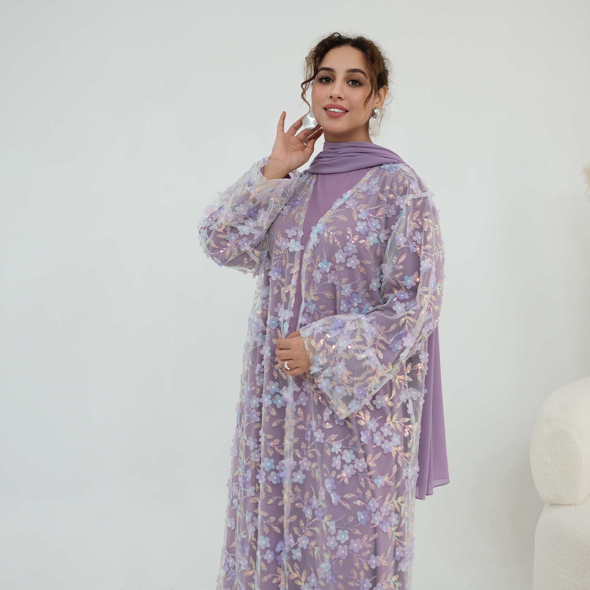 2026 Luxury Abaya EID 3D Flora - Embroidery Hijab review and price