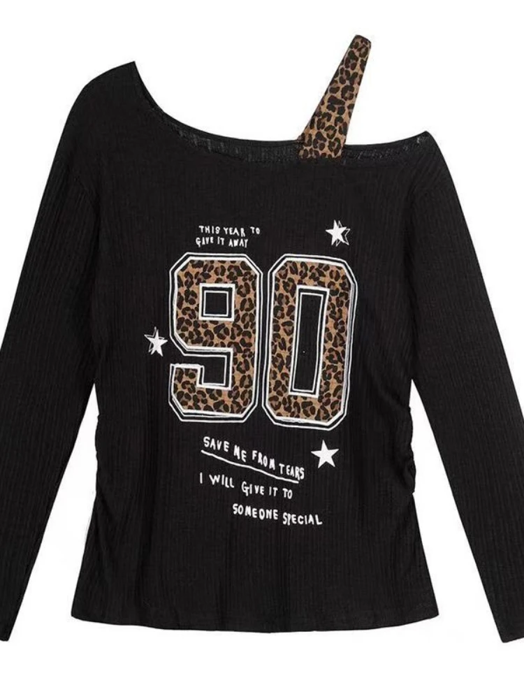 Y2K Patchwork Leopard Print T- - Embroidery Print review and price