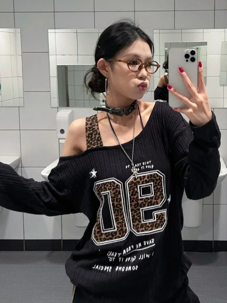 Y2K Patchwork Leopard Print T- - Embroidery Print review and price