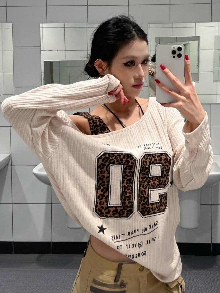 Y2K Patchwork Leopard Print T- - Embroidery Print review and price