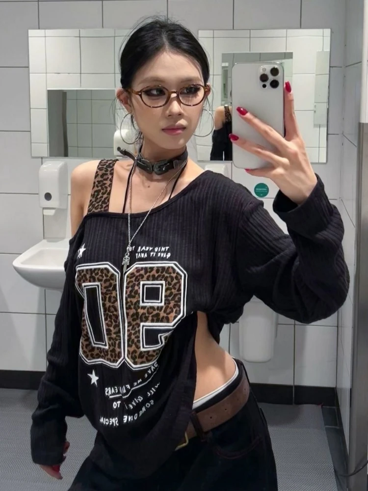 Y2K Patchwork Leopard Print T- - Embroidery Print review and price