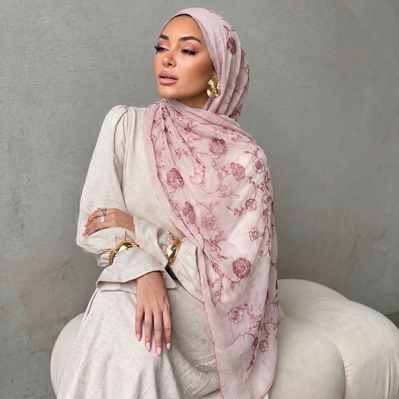 Floral Embroidery Muslim Hijab - Embroidery Print review and price