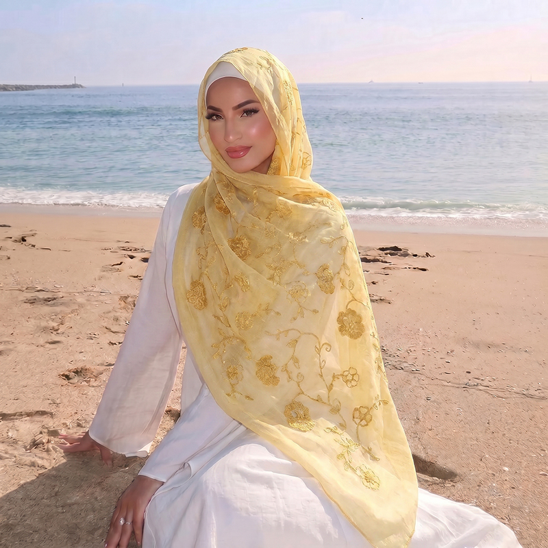 Floral Embroidery Muslim Hijab - Embroidery Print review and price