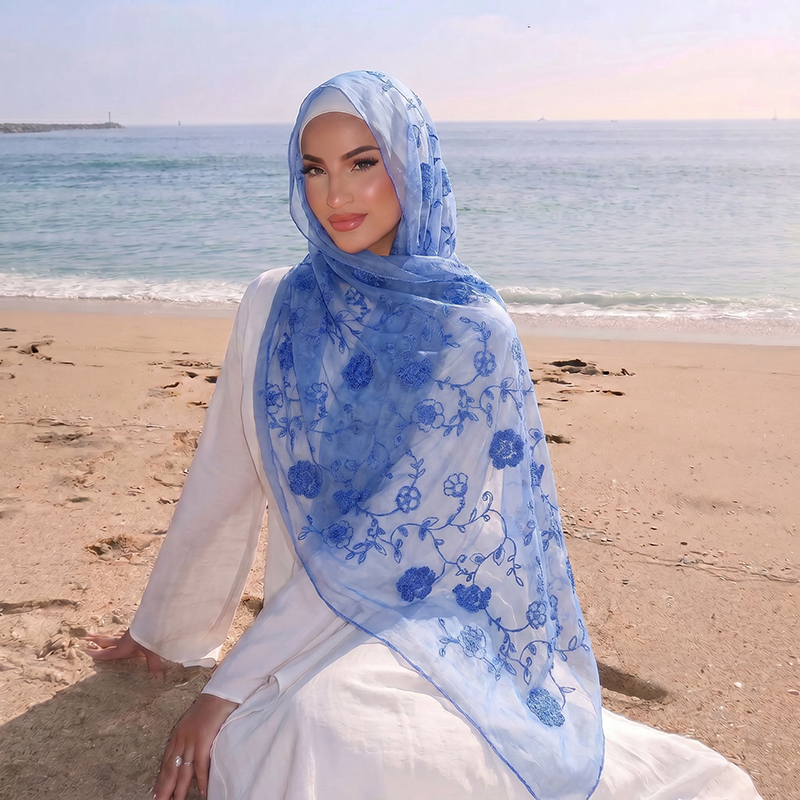 Floral Embroidery Muslim Hijab - Embroidery Print review and price