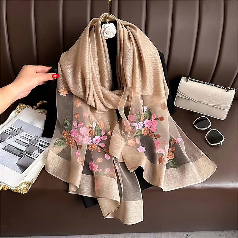 Women Silk Wool Scarf Floral E - Embroidery Hijab review and price