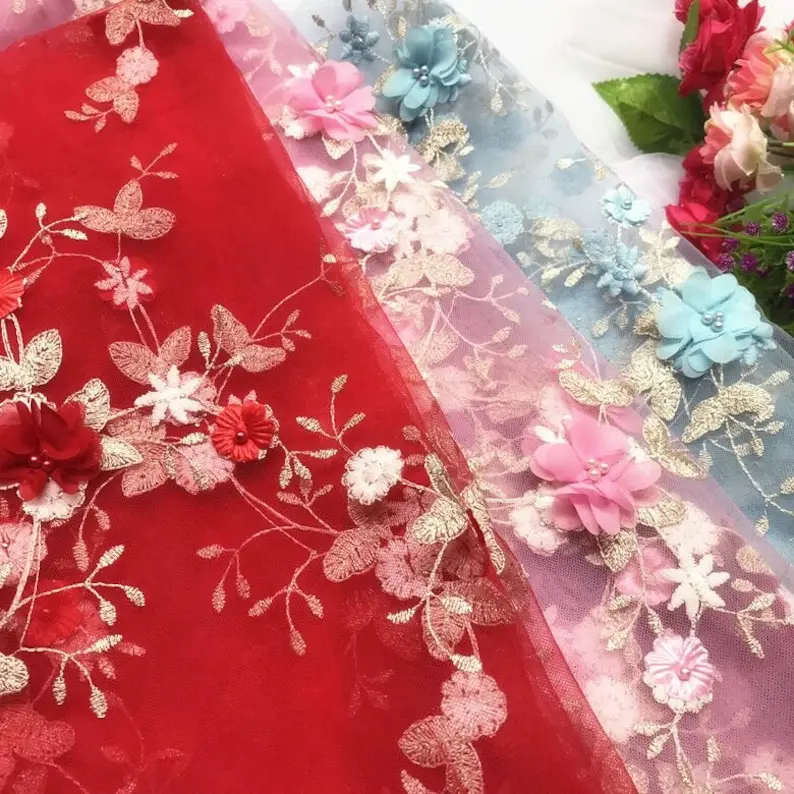 7 colors 3D chiffon flowers go - Embroidery Veil review and price