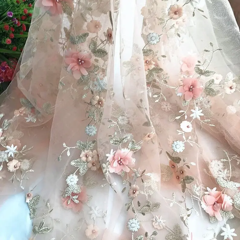 7 colors 3D chiffon flowers go - Embroidery Veil review and price