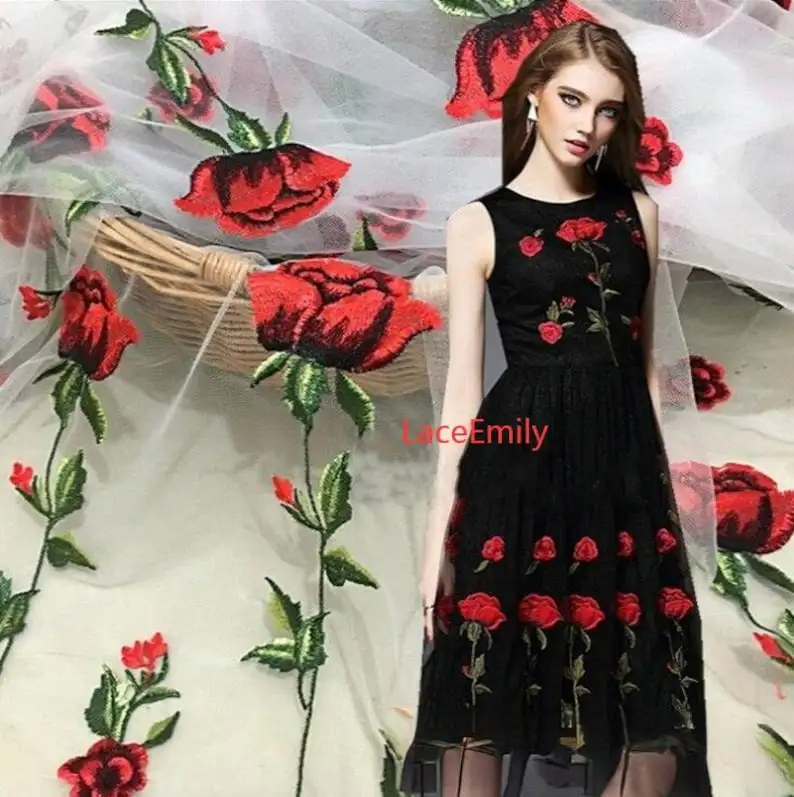 Red Rose Lace Fabric flower em - Embroidery Veil review and price