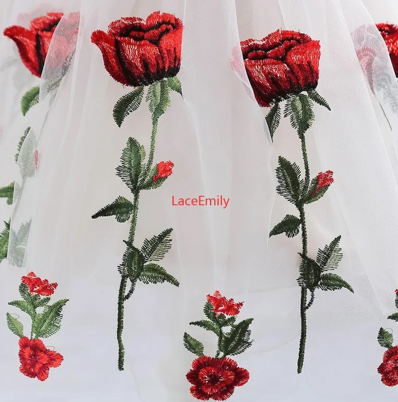 Red Rose Lace Fabric flower em - Embroidery Veil review and price