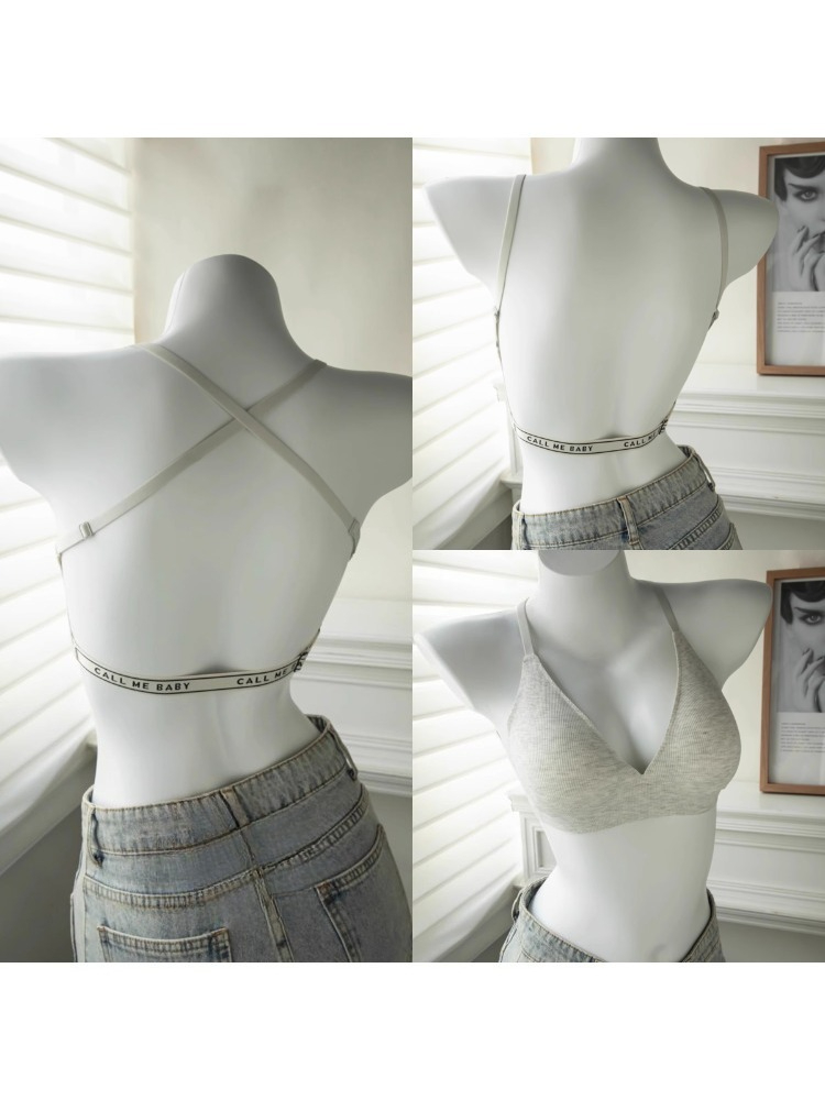 YUQI Deep U-Shaped Backless Br - Embroidery Letter N review and price