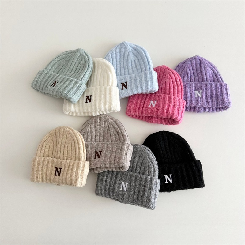 Korean Style Kids Knit Beanie  - Embroidery Letter N review and price