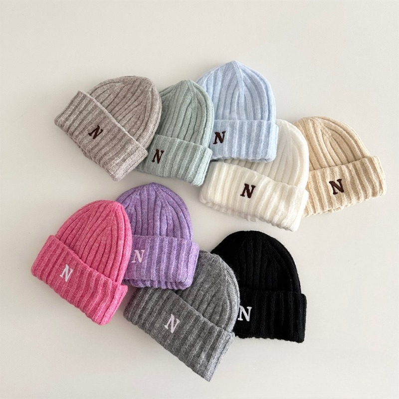 Korean Style Kids Knit Beanie  - Embroidery Letter N review and price