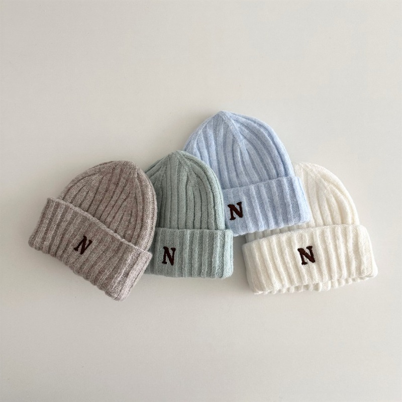 Korean Style Kids Knit Beanie  - Embroidery Letter N review and price
