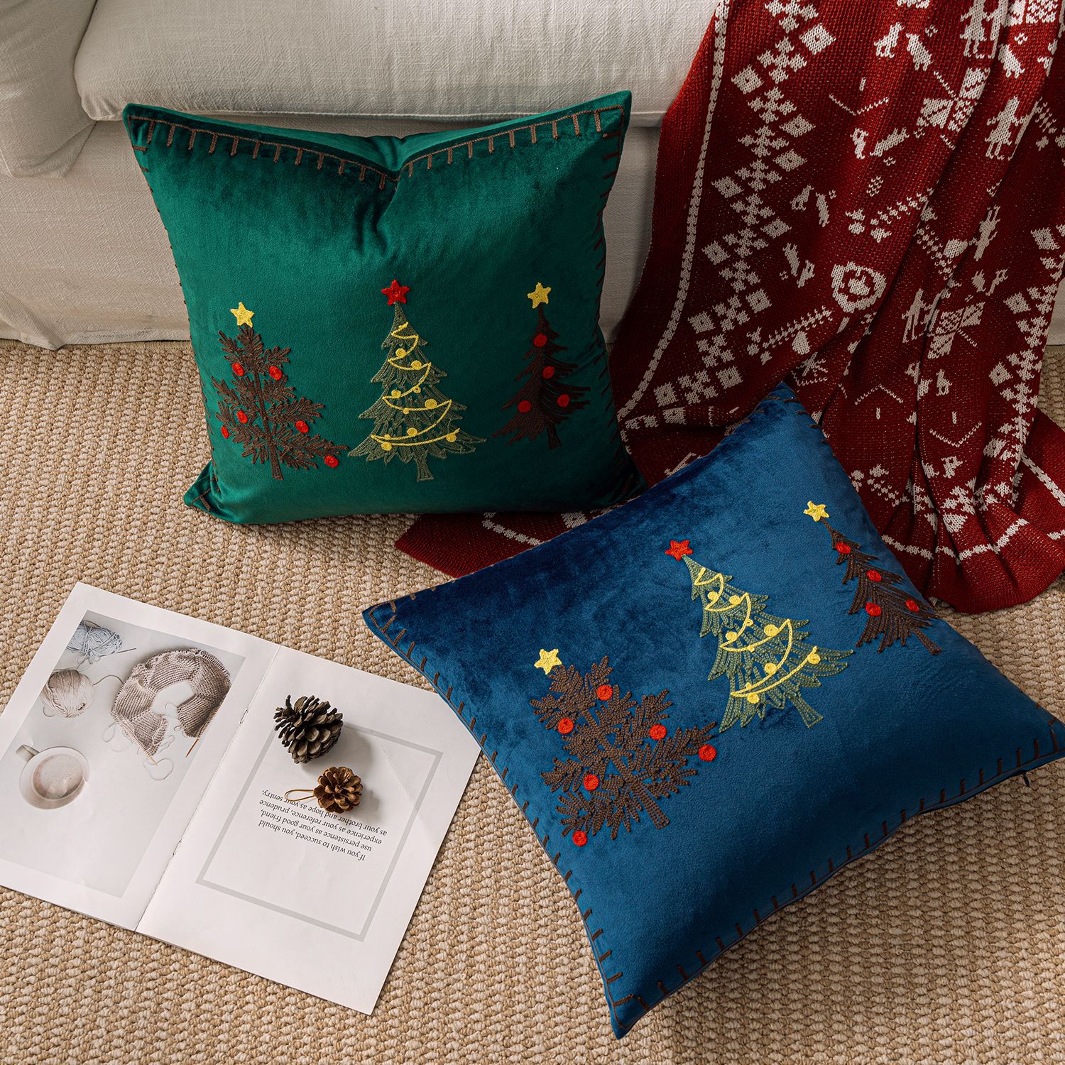 1pc Embroidery Cushion Cover C - Embroidery Xmas Tree review and price