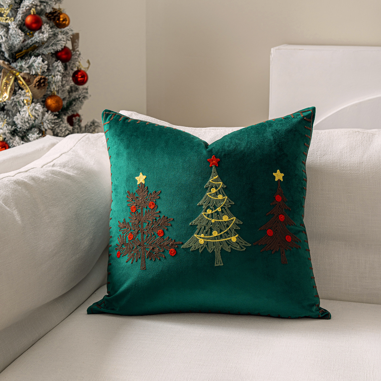 1pc Embroidery Cushion Cover C - Embroidery Xmas Tree review and price