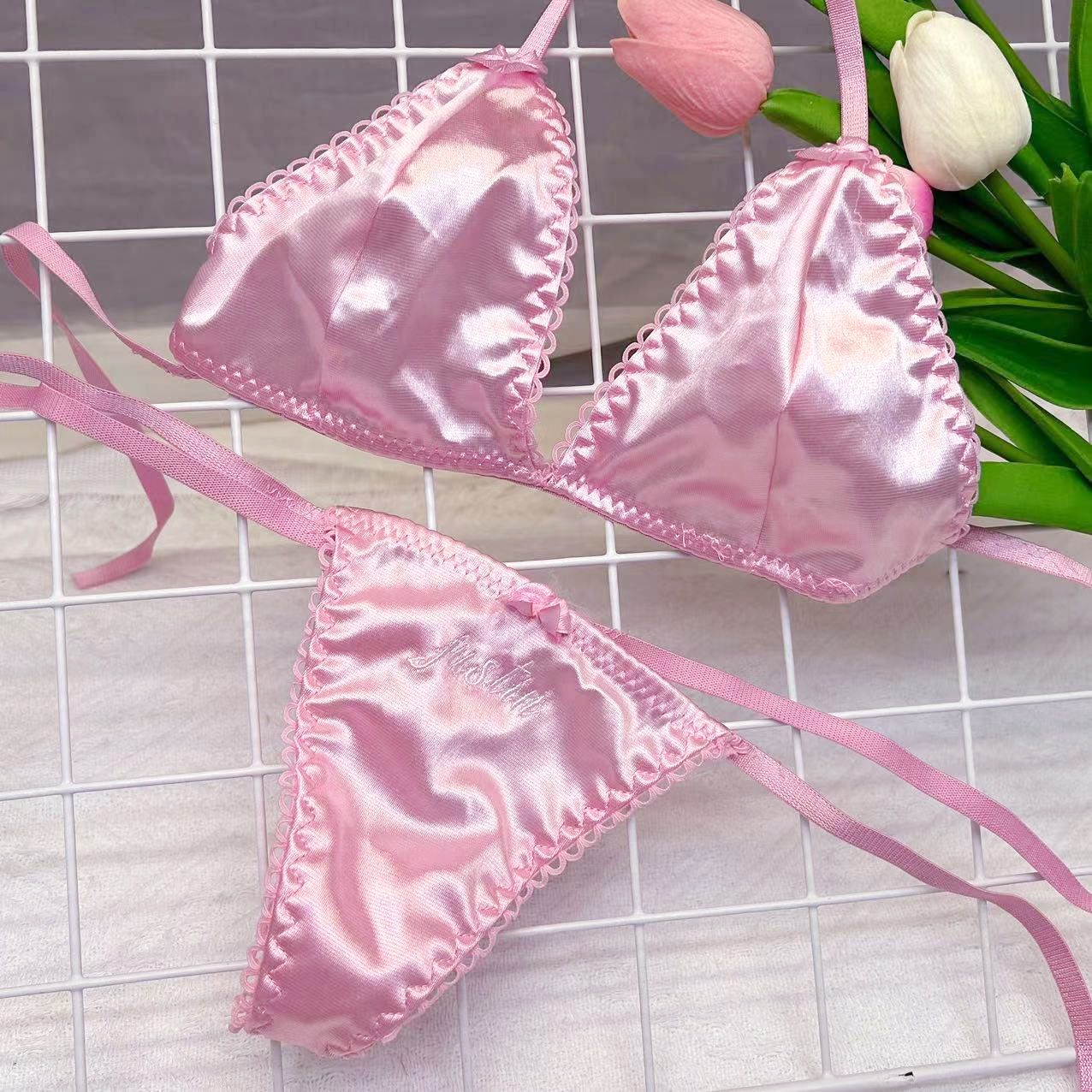Custom Thongs Bra Sets Bikini  - Embroidery Name review and price