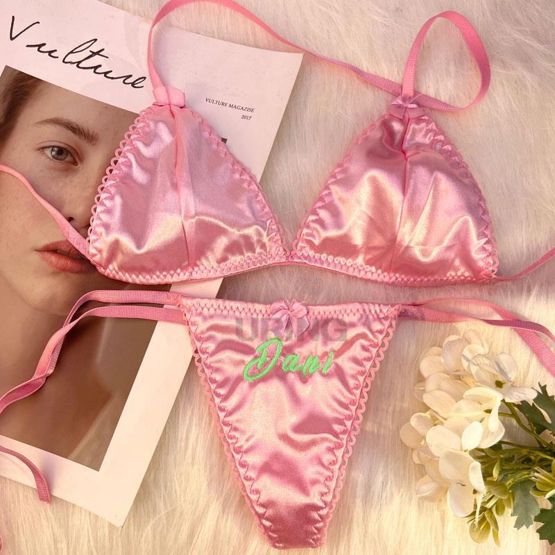 Custom Thongs Bra Sets Bikini  - Embroidery Name review and price