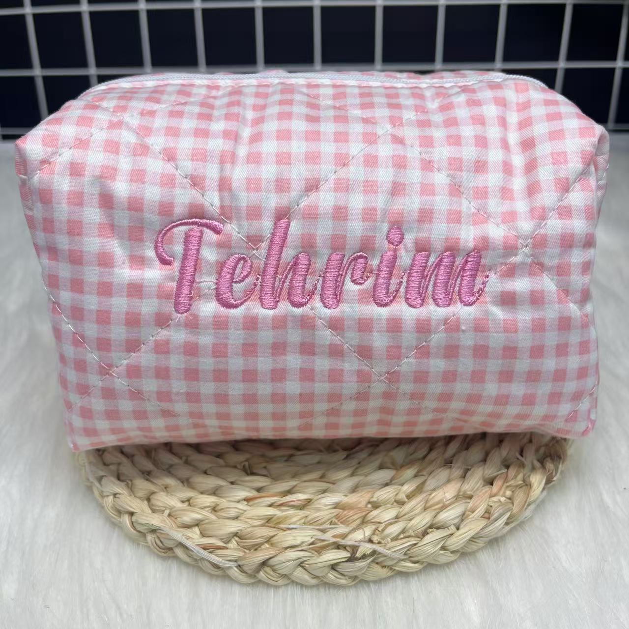 Large Capacity Striped Cosmeti - Embroidery Name review and price