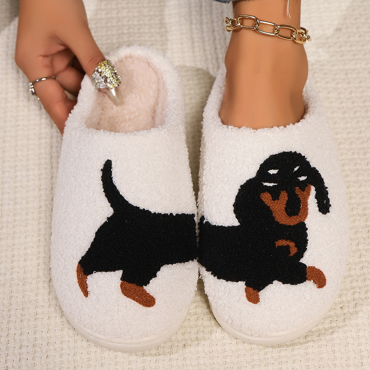Winter Plush Cute Dachshund Em - Embroidery Print review and price